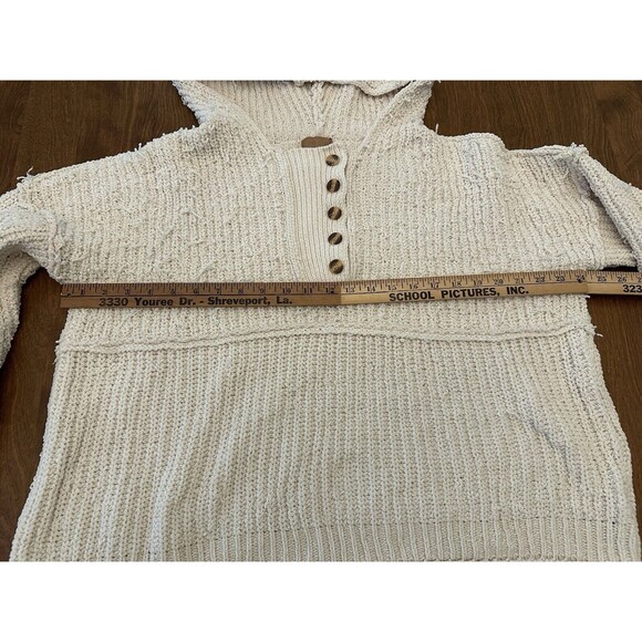 POL Sweater Womens Large Ivory Shredded Oversized Chunky Chenille Cropped Hooded - Picture 8 of 10
